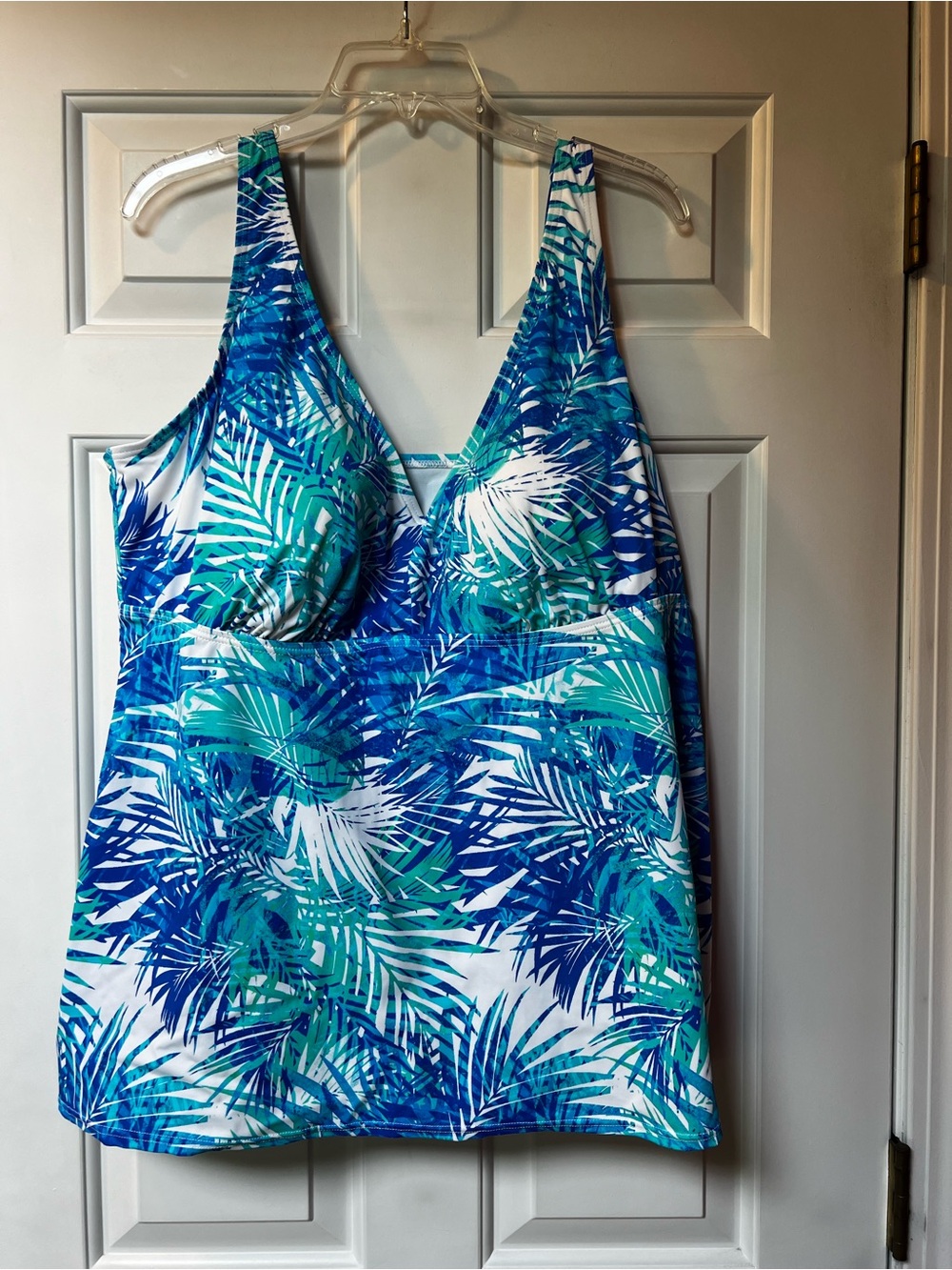 Swimsuits For All Blue & Teal Palm Print Woman's Swim Tankini